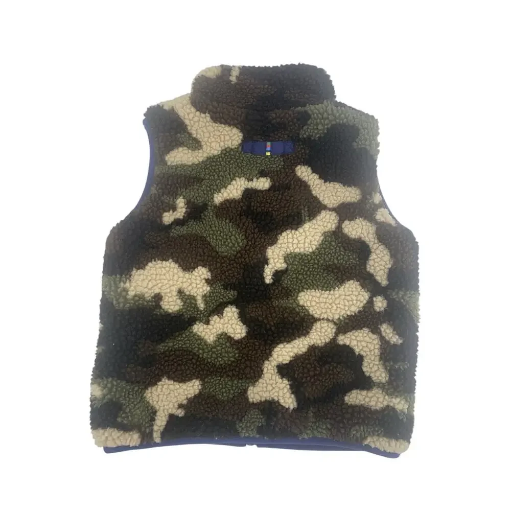 Mini Boden Reversible Camo Sherpa /blue Full Zip Vest Boys 3-4Y